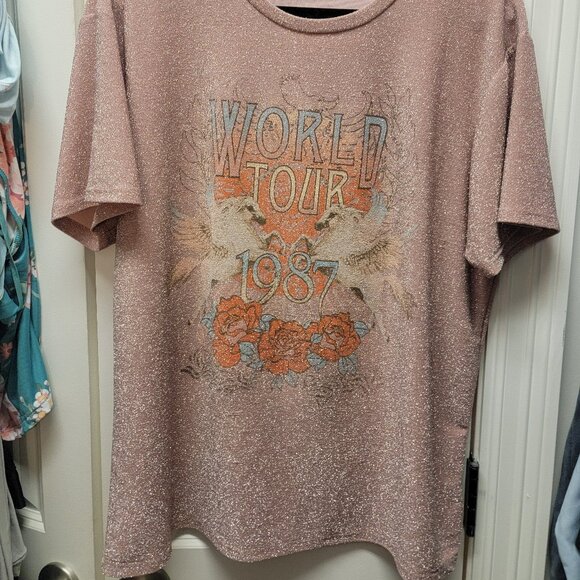 ALTAR'D STATE sparkling pink "World Tour 1987" graphic t-shirt. Size Large - Picture 4 of 6